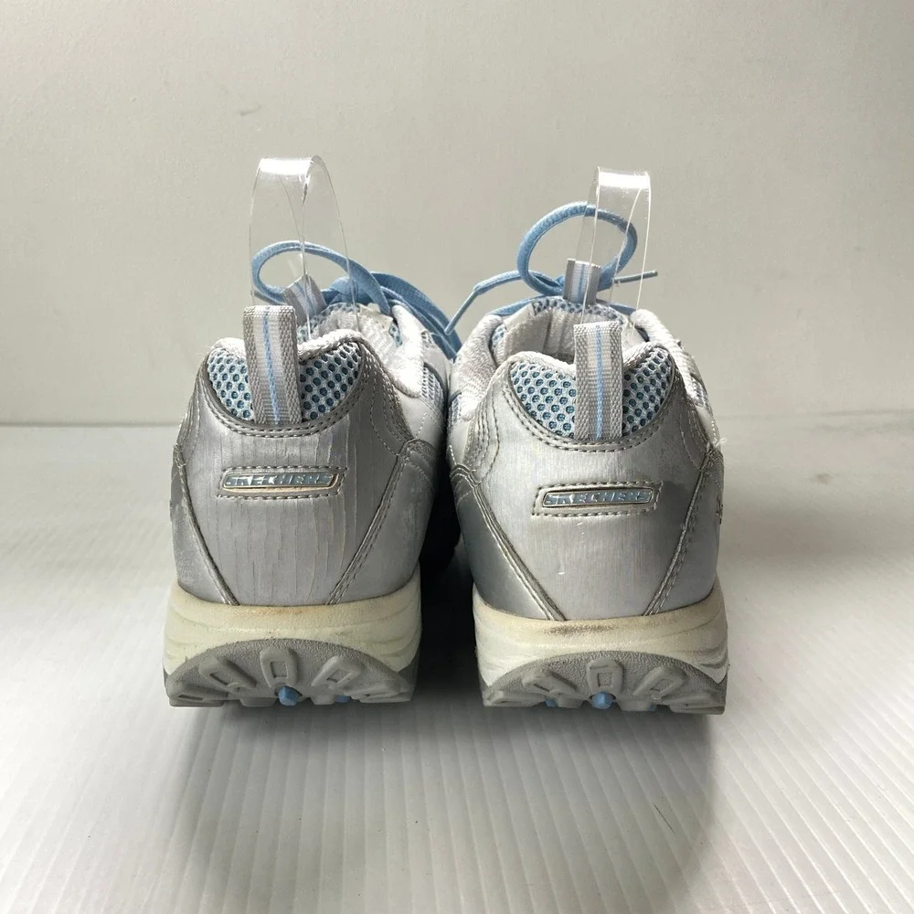 Skechers Shape Ups White Leather Blue Silver Lace Up Sneakers Womens 10